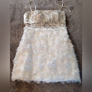 Strapless Ivory Beaded Bodice Party Dress